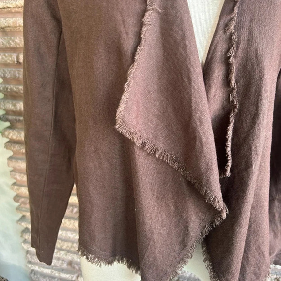 INC International Concepts Brown 100% Linen Raw Edge Open Drape Jacket - Picture 3 of 4